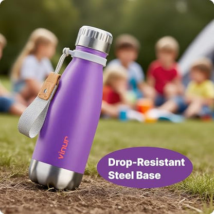 Kids Water Bottle-9 oz Leak Proof Insulated Water Bottle with Carry Rope - color: Purple, size: 9 Ounces