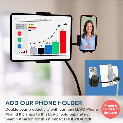 LEVO Rolling Gooseneck Tablet Floor Stand, iPad & Phone Holder, Black - color: Black