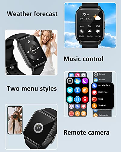 RUIMEN Smart Watches for Men Women (Answer/Make Call, 2 Bands), 1.8", Black - color: Black