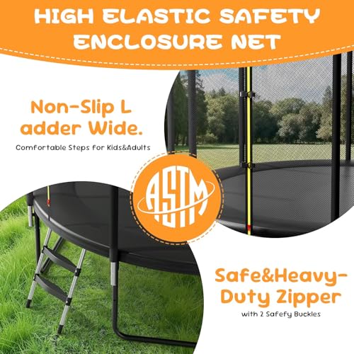 Trampoline Outdoor 8FT 10FT 14FT, Recreational Trampolines with Enclosure and Ladder, Anti-Rust Trampolines for Kids and Adults, ASTM Approval - size: 8FT