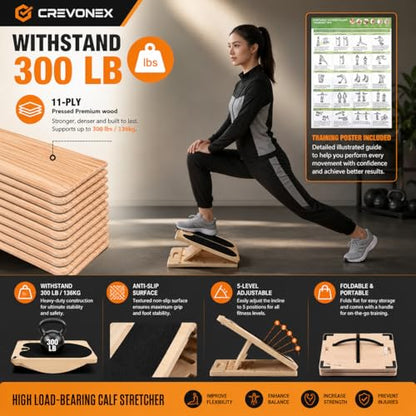 3-in-1 Adjustable Wooden Slant Board for Calf Stretching, Calf Stretcher, Slant Board for Exercise, Adjustable Incline Stretch Board, Non-Slip Squat Wedge for Legs, Ankles & Feet, 400 lbs Capacity