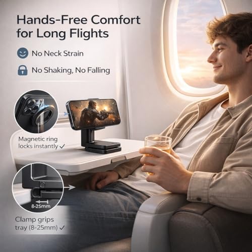 Mizi Airplane Phone Holder – Magnetic Travel Phone Mount for Airplane Seat Back, Hands-Free Flight Essentials Compatible with iPhone 17-12 Pro Max/Air/Plus/Mini with Magnetic Case - Black - size: C298