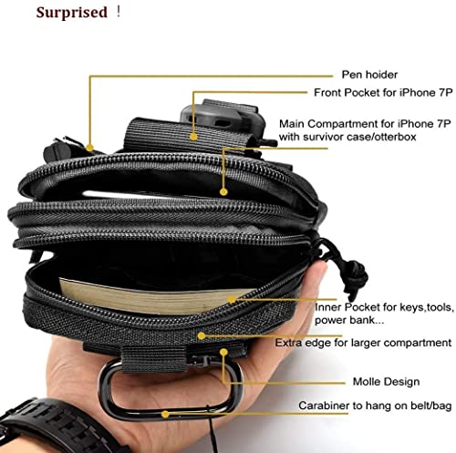Belt Pouch, Tactical Molle Phone Pouch EDC Utility Pouches Waist Bag Packs, Small Cell Phone Holster Gear Tool Gadget Pocket for Men Running - color: Black