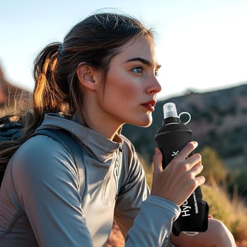 AXEN Soft Flask TPU Foldable Running Hydration Flask, Soft Collapsible Water Bottle for Hydration Pack Cycling Marathon Running Hiking - color: Black-150ml
