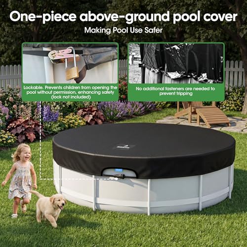 SIHAIAN 15 Ft Round Pool Cover, with Automatic Drain Pool Cover, Patented One-Piece Tensioning System Above Ground Pool Cover, Preventing Waterlogging, Yarn-Dyed Oxford Fabric Solar Pool Cover - size: 15Ft(Round)