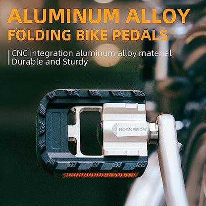 ROCKBROS Folding Bike Pedals Aluminum Alloy Foldable Bicycle Pedals 9/16 Inch Lightweight with Reflective Strips&Non Slip for Folding Bike, Electric Bike
