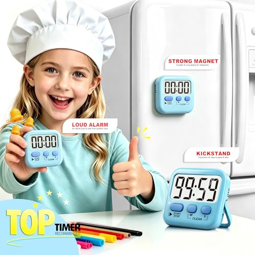 Antonki 2 Pack Digital Timer for Kids Classroom Kitchen Timers for Cooking - color: Clear Blue