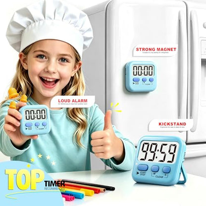 Antonki 2 Pack Digital Timer for Kids Classroom Kitchen Timers for Cooking - color: Clear Blue
