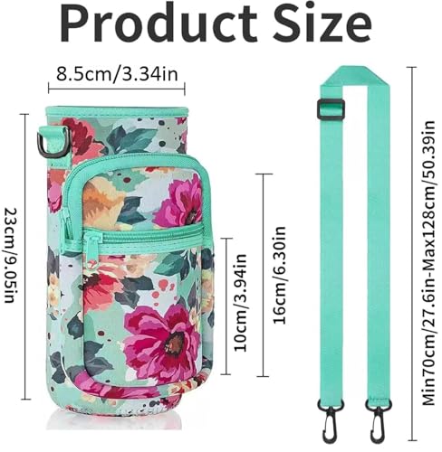 40oz Insulated Water Bottle Sling with Phone Pocket, Crossbody Carrier - color: Flower Green, size: 40oz