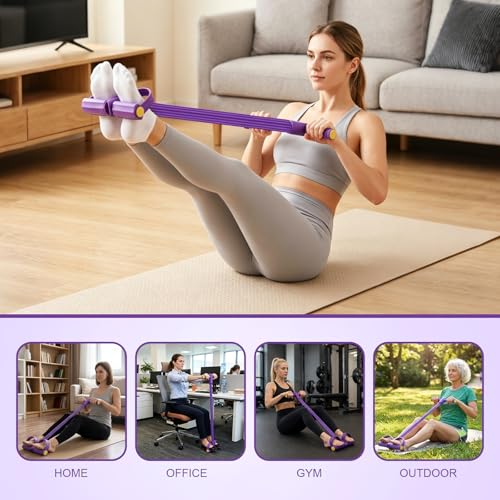 Multifunctional Pedal Resistance Band with Handle,6/8/10 Tubes for All Weights,Upgrade Heavy-Duty Stretch for Full Body Workouts. - color: Purple 6 tubes