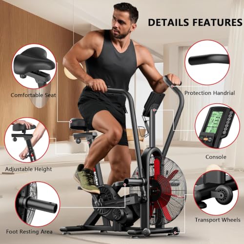 Wenoker Exercise Bike, Air Bike with Smart APP, ISCC PLUS Certified, Dual Action Handlebars Stationary Fan Bike 350LBS Capacity for Home Gym HIIT Full Body Workout
