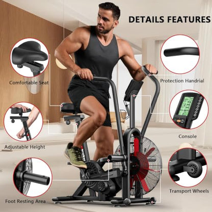 Wenoker Exercise Bike, Air Bike with Smart APP, ISCC PLUS Certified, Dual Action Handlebars Stationary Fan Bike 350LBS Capacity for Home Gym HIIT Full Body Workout