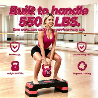 Aerobic Exercise Step Platform, 28-Inch Workout Aerobic Stepper, Height Adjustable Fitness Training Step Deck Trainer with 4 Risers, Non-Slip Surface Bench for Home Gym Cardio Strength 29" x 11.5" x 4" - color: Black-Red