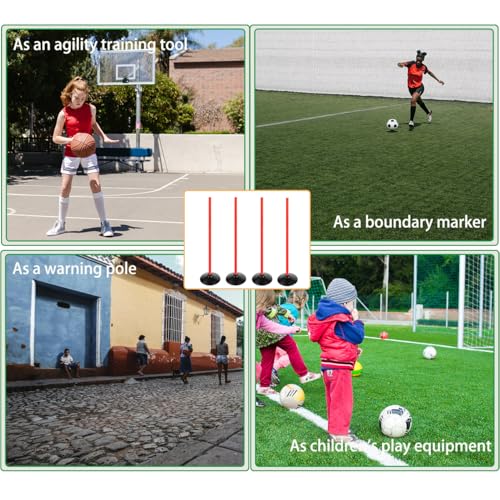 Orange Soccer Agility Poles Set Detachable Sports Trainning Speed Pole Slalom Poles with Rubber Base Sport Traning Equipment - color: Pack of 4, style: 3.3 FT