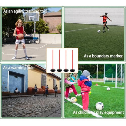 Orange Soccer Agility Poles Set Detachable Sports Trainning Speed Pole Slalom Poles with Rubber Base Sport Traning Equipment - color: Pack of 4, style: 3.3 FT