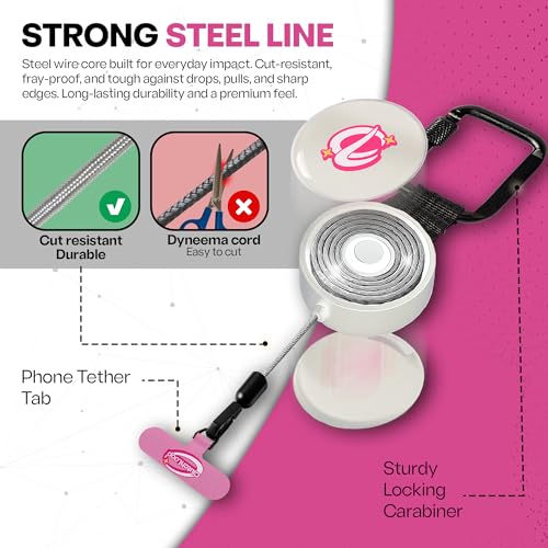 ClutchLoop Retractable Anti-Theft Phone Tether Lanyard Locking Carabiner - color: Pinkie