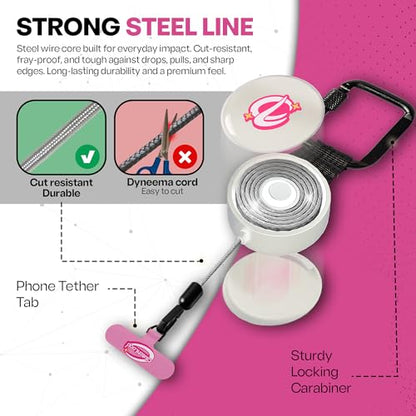 ClutchLoop Retractable Anti-Theft Phone Tether Lanyard Locking Carabiner - color: Pinkie