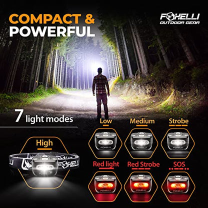 Foxelli LED Headlamp Flashlight for Adults & Kids, Running, Camping, Hiking Head Lamp with White & Red Light, Comfortable Headband, Lightweight & Waterproof, 3 AAA Batteries - color: 1-Pack Neon Yellow