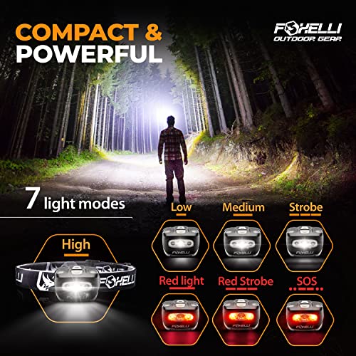 Foxelli LED Headlamp Flashlight for Adults & Kids, Running, Camping, Hiking Head Lamp with White & Red Light, Comfortable Headband, Lightweight & Waterproof, 3 AAA Batteries - color: 1-Pack Neon Pink