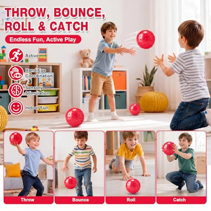 Jerify Knobby Balls Spiky Sensory Bouncy Balls Bulk - color: Red