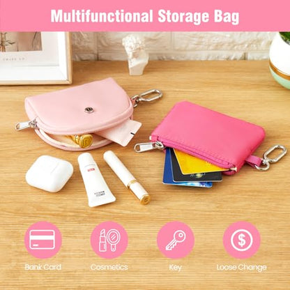 Mini Dual Pouch Wristlet Wallet for Women – Zip Around wristlet Keychain Wallet with 2 Wristlets, Ideal for Dog Walking, Coffee Runs & Lunch Break Essentials (Rose+Pink) - color: Rose+Pink