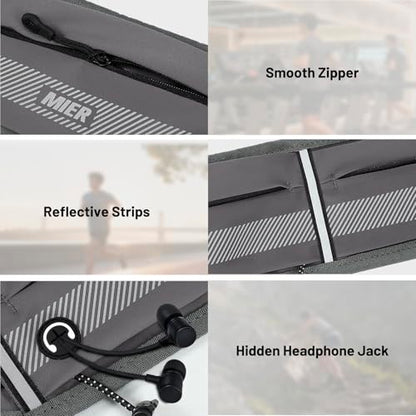 MIER Running Belt for Women & Men, Fanny Pack with Marathon Bib Clip, Gray - color: Gray