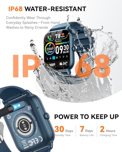 Smart Watch for Men Women,1.85 inch Bluetooth Fitness Tracker Step Counter/Sleep Monitor,110+ Sports Modes,IP68 Waterproof Smart Watch Compatible with iPhone Samsung Android Phone (Blue, 1.85) - color: Blue