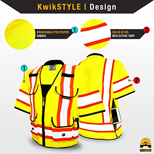 KwikSafety GODFATHER Safety Vest Class 2 & Class 3 ANSI OSHA Hi Vis Vest - color: Yellow (Sleeves), size: 3X-Large
