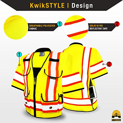 KwikSafety GODFATHER Safety Vest Class 2 & Class 3 ANSI OSHA Hi Vis Vest - color: Yellow (Sleeves), size: 3X-Large