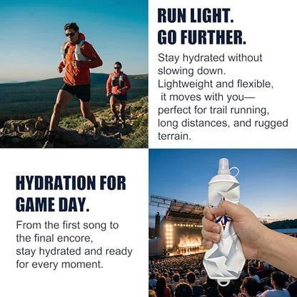 Richboyz 500ml Running Soft Flask: Leakproof TPU Hydration Bottle for Trail Runners & Cyclists & Hikers – Lightweight & BPA-Free Folding Water Bottle (White Eagle)