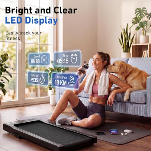 DeerRun Under Desk Walking Pad Treadmill for Home Office & Small Spaces, 6% Manual Incline, 0.6–3.8 MPH Walking Speed, 2.5 HP, 300 lb Capacity, App & Remote Control - color: Jet Black