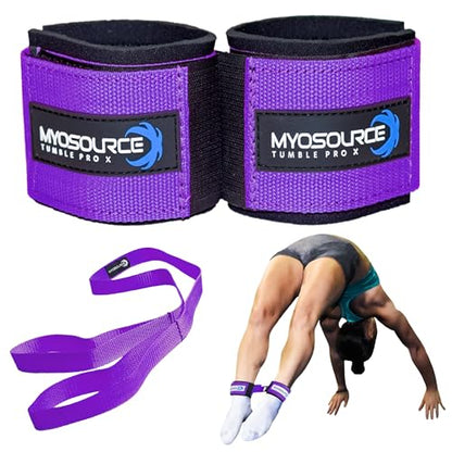 Myosource Kinetic Bands Tumble Pro X Ankle Straps Kit – Cheerleading Standing Tumbling Equipment, Gymnastics Backhandspring Trainer – Includes Flexibility Stunt Stretch Strap – Blue, Pink, Purple - color: Purple