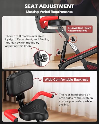 pooboo Folding Magnetic X‑Bike, Upright Exercise Bike for Home Gym - color: Black & Scarlet