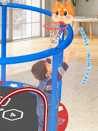 BLUERISE 60" Indoor&Outdoor with Enclosure 5FT Trampoline for Kids Gifts - color: Red / Blue - 6-in-1