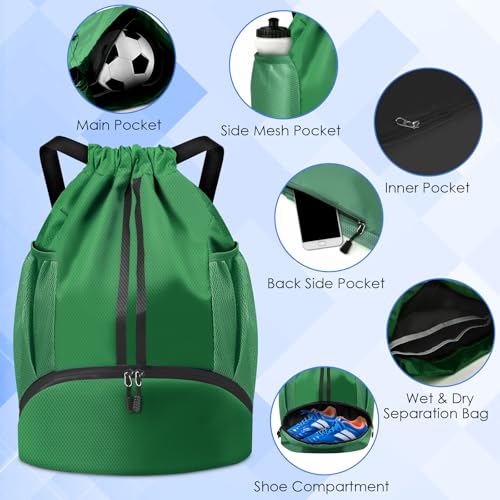 BROTOU Soccer Bags, Football Backpack, Volleyball Bag, Drawstring Backpack - color: Green