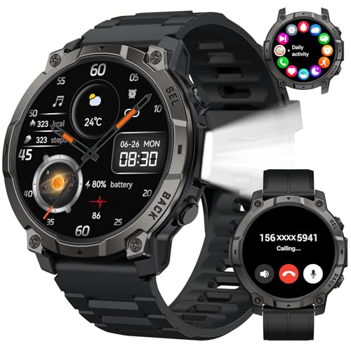 Smart Watch for Men Fitness Tracker: Military Make Answer Call LED Digital Mens Watches Waterproof Smartwatch Android Phone iPhone Samsung Compatible Sleep SpO2 Heart Rate Monitor Step Pedometer - color: Black
