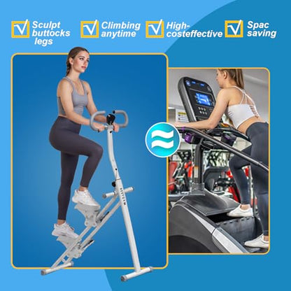 Stair Stepper for Home Vertical Climber, Foldable Full Body Exercise Aerobic Climbing Machines, Mountaineering Fitness Equipment with Adjustable Handles (White)