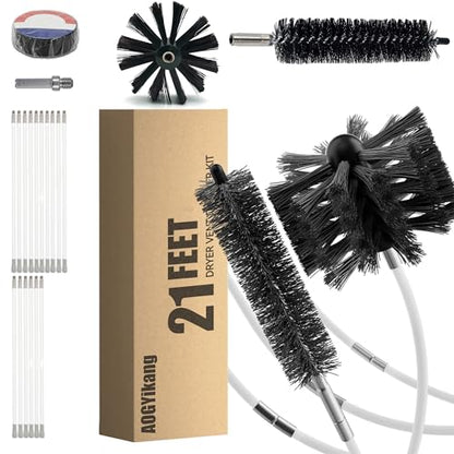 21 Feet Dryer Vent Cleaning Brush Kit, Multi-Scene Durability Chimney Brush with Flexible Nylon Rod, Multi-Purpose lint Cleaning Brush for Drill,Chimneys, fireplaces, Ventilation ducts