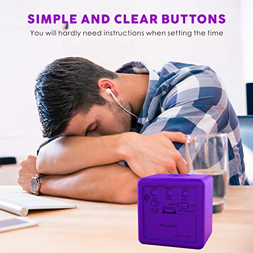 Plumeet Digital Alarm Clock for Kids with Snooze and Nightlight - Easy Setting Silicone Display Time, Date - Loud for Bedroom - Battery Powered (Purple) - color: Purple