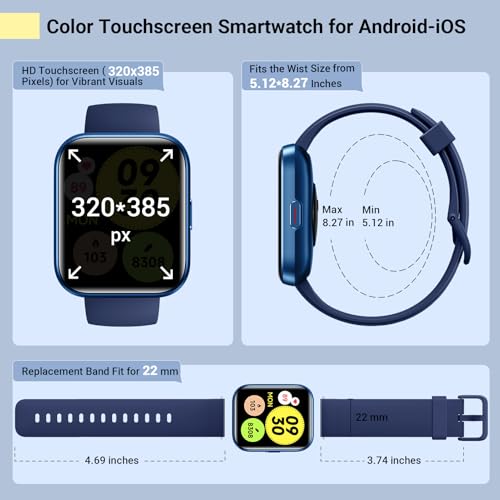 Smartwatch for Women/Men, Compatible with Android & iPhone, 1.8'' Fitness Tracker Watch with Alexa, Call & Notification Alerts, Heart Rate & Sleep Monitor, 120 Sports Modes, Waterproof Smart Watch - color: Blue