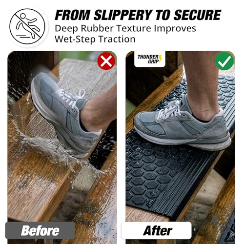 Rubber Stair Treads Outdoor 42" x 10" 5-Pack - Heavy-Duty Non-Slip Rubber - size: 42” x 10” x 5P