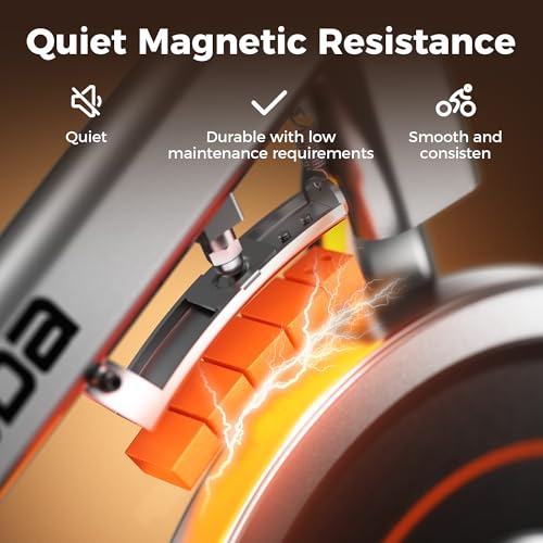 YOSUDA Exercise Bike, Magnetic Friction Stationary Bike with App Training - color: Orange Silver