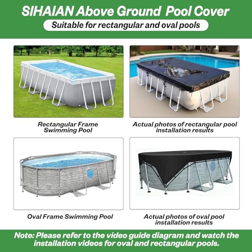 SIHAIAN 8x14Ft Oval Pool Cover Patented Design Four-Corner Locking 500D Rectangular and Oval Pool Cover, Prevent Water Accumulation Pool Cover for Oval Above Ground Pool with 4 Storage Straps - size: 15'6" x 8'6" (Oval and Rectangle Pool Cover)