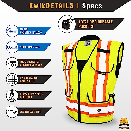 KwikSafety GODFATHER Safety Vest Class 2 & Class 3 ANSI OSHA Hi Vis Vest - color: Yellow, size: X-Large