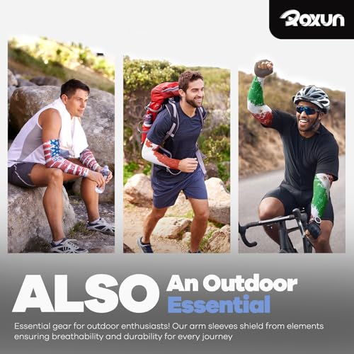 ROXUN Arm Sleeves Cooling UV Sun Protection Sport Compression for Men Women - color: America Flag-1+2+3