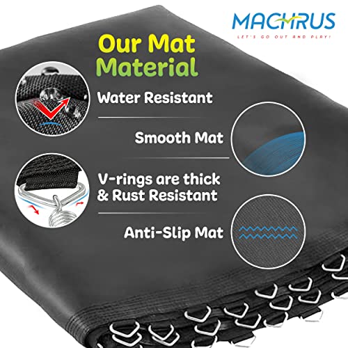 Machrus Upper Bounce Trampoline Replacement Mat 7.5FT 8FT 10FT 11FT 12FT 13FT 14FT 15FT 16FT with V-Rings - UV & Water Resistant (96 V-Rings for 7" Springs, 16 ft)
