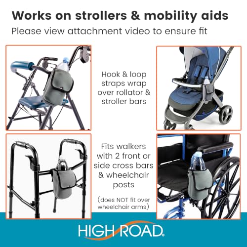 Neoprene Bottle Holder and Phone Holder for Walker, Scooter, Wheelchair - color: Gray