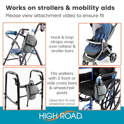 Neoprene Bottle Holder and Phone Holder for Walker, Scooter, Wheelchair - color: Gray