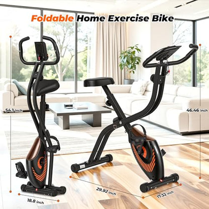 Exercise Bike, 3 IN 1 Stationary Bike, Folding Exercise Bike with 16-Level Resistance, Comfortable Seat Cushion, LCD Monitor, 265 lbs Weight Capacity for Home Gym Workout