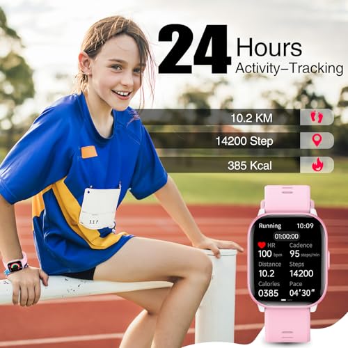 meoonley Kids Watch for Girls Boys with IP68 Waterproof, Girls Watch with 19 Sports Modes, Sleep Tracking, Pedometer, Stopwatch, Kids Activity Tracker, Birthday Gifts for Girls Age 6-15 Years Old - color: Pink